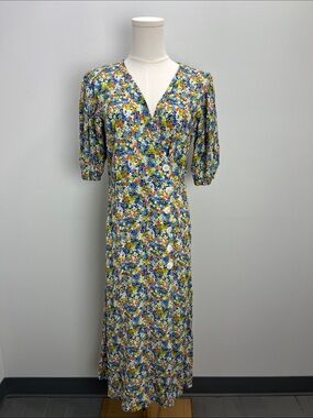 Faithfull The Brand Marta Midi Dress Floral Wrap Style Puff Sleeves Medium 6